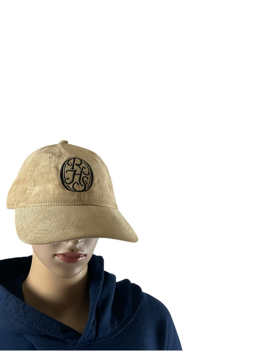 REVOLVE Tan Corduroy Baseball Cap with Black Monogram